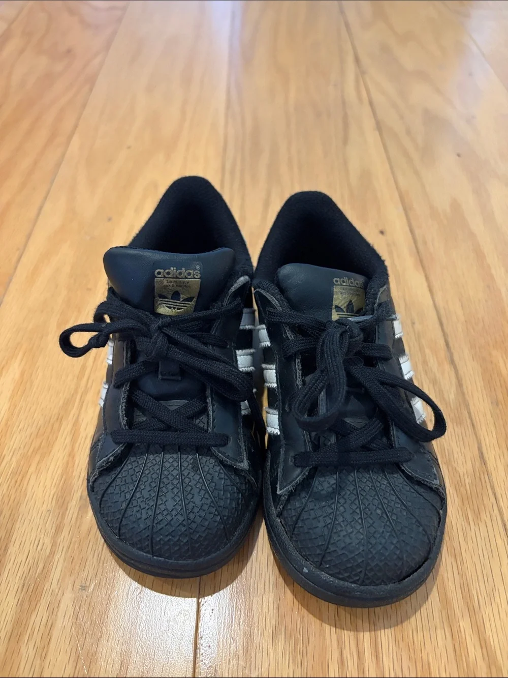 adidas Kids Black Sneakers with White Stripes